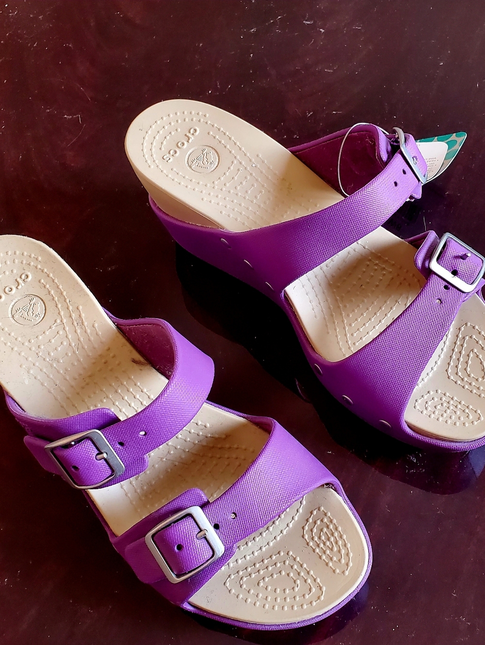 CROCS Purple Double-Buckle Slide Sandals - Picture 2 of 7